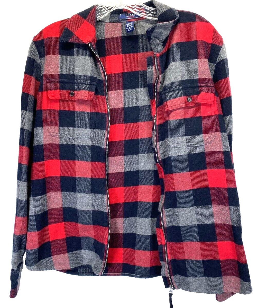 Chaps Denim Women S Small Flannel Over Shirt Long Sleeve Full Zip Colorful Plaid